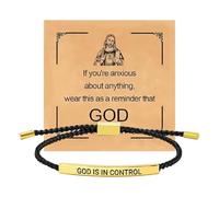 Hand Weaving Bracelet - Motivational Christian Jewelry | God Is In Control Letter Woven Adjustable Stainless Steel Bracelet | Handmade Gift For Women Men Faith Encouragement Inspirational