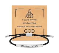 Hand Weaving Bracelet - Motivational Christian Jewelry | God Is In Control Letter Woven Adjustable Stainless Steel Bracelet | Handmade Gift For Women Men Faith Encouragement Inspirational