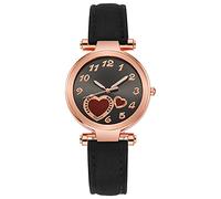 Hand Wind Watch Casual Watch Heart Cute Watch Analog Watch Leather Strap Roman Scale Digital Dial Casual Watch for Women Wristwatch Mens (Black, One Size)