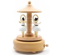 Hand-Wind Wooden Ballet Dancer Box, Three White Figurines Twirl, Music Box Gift For Kids Or Adults Home Setting