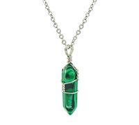 Hand Wired Malachite Gemstone Healing Point Chakra Pendant Necklace, 18"