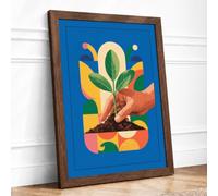 Hand with Growing Plant Framed Wall Art Print A2 Walnut