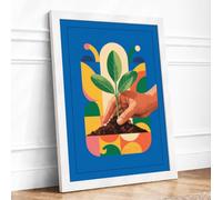Hand with Growing Plant Modern Framed Wall Art Print A1 (84.1×59.4cm) White, Wall Decor for Living Room, Bedroom, Office & Home, Ready to Hang, Art Gift