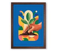 Hand with Growing Plant Modern Framed Wall Art Print A2 (59.4×42cm) Walnut, Wall Decor for Living Room, Bedroom, Office & Home, Ready to Hang, Art Gift
