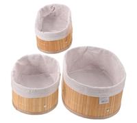 Hand Woven Bamboo Nursery Storage Bins, 3 Piece Oval Set | Cloth Lined, Shallow Open Design, Nesting Form, Bedside Table and Vanity Use, for Small Items
