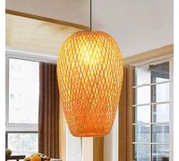 GUANSHAN Hand-Woven Bamboo Pendant Light Double-Layer lampshade Bamboo-Woven Hollow Ceiling Light Chandelier Ceiling Lamp for Bar, Coffee, Dining Room, Hotel, Style 3