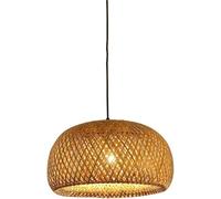 Hand-Woven Bamboo Pendant Light Fixture - Boho Dome Lampshade for Bedroom, Dining Room, Kitchen, Living Room - Natural Rustic Ceiling Lamp for Home Decor