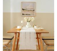 Hand Woven Beige Macrame Table Runner with Tassels - Boho Farmhouse Decoration for Kitchen & Dining Table (White, 30*180)