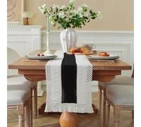 Hand Woven Beige Macrame Table Runner with Tassels - Boho Farmhouse Decoration for Kitchen & Dining Table (Black, 30*240)