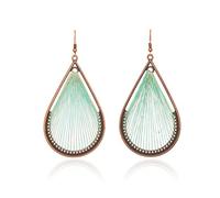 Hand Woven Boho Statement Silk Thread Teardrop Earrings with A Silver Metal Finish. (Green)