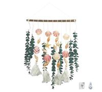 Hand-Woven Boho Wall Hangings, Artificial Eucalyptus Wall Decor with Natural Ocean Elements, Coastal Bathroom Decor for Living Room, Bedroom, and Hallway, Natural Home Decorations (Style A)