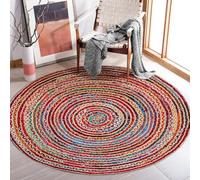 Hand Woven Braided Jute Area Rug, Eco-Friendly Jute Cotton Chindi Blend, Sustainable Bohemian Stylish Farmhouse Area Rug for Living Room, Kitchen, Hallway Size -7' Round / 210 cm x 210 cm