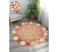 Hand Woven Braided Jute Area Rug, Eco-Friendly Jute Cotton Chindi Blend, Sustainable Bohemian Stylish Farmhouse Area Rug for Living Room, Kitchen, Guest Room Size -2' Round / 60 cm x 60 cm