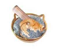 Hand-Woven Cat Bed - Cooling Cat Nest with Toy Tail for Summer Rest | Natural Cotton Wash Kitten-Shaped Cat Scratch Pad | Soft Cushion Lounge, Perfect Cosy