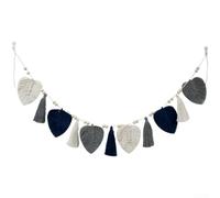 Hand Woven Cotton Tapestry 15x150cm Boho Leaf Fringe(Dark Blue)