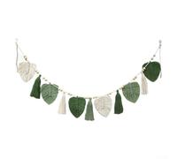 Hand Woven Cotton Tapestry 15x150cm Boho Leaf Fringe(Green)