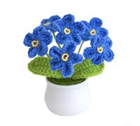 Hand-Woven Forget-Me-Not Flower Pot, Crochet Potted Plant for Desktop Decoration, Woolen Yarn Craft for Adults, Creative Knitted Flowers for Home or Car(Blue)