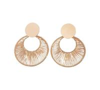 Hand Woven Hollow Fan Hoop Drop Earrings for Women,Large Golden Wire Wrap Circle Dangle Earrings,Bohemian Statement Party Jewelry for Adult Women