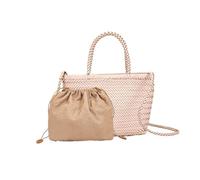 Hand-woven Leather Woven Casual Vegetable Basket Bag With Inside Vintage Shopping Tote(Pink)