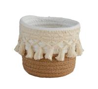 Hand Woven Macrame Brush Organizer - 15cm Cosmetic Holder Basket, Boho Storage Display | Safe Makeup for Vanity Countertop Family Room Multi Functional Stylish Home Decor Practical Case