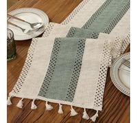Hand-Woven Macrame Table Runner - Cream Beige Boho Table Cover with Tassels, Rustic Farmhouse Dining Table Decoration for Bohemian Kitchen & Dining Room (B,30x120cm)