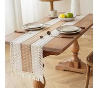 Hand-Woven Macrame Table Runner - Cream Beige Boho Table Cover with Tassels, Rustic Farmhouse Dining Table Decoration for Bohemian Kitchen & Dining Room (E,30x120cm)