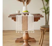 Hand-Woven Macrame Table Runner - Cream Beige Boho Table Cover with Tassels, Rustic Farmhouse Dining Table Decoration for Bohemian Kitchen & Dining Room (L,30x120cm)