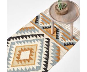 Hand Woven Multi Coloured Kilim Hallway Runner Geometric, Diamond Pattern Runner