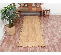 Hand Woven Natural Jute Scalloped Rug, Reversible Boho Entry Area Rugs for Kitchen, Living Room, Farmhouse Indoor Outdoor Decorative Floor-Rug, Bohemian Style Size 2x6 Ft