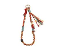 Hand-Woven Phone Wrist Strap with Natural Sandalwood Beads & Peony Flower Charms, Boho Cell Phone Lanyard with Tassels, Compatible with Most Smartphones, Keychains & Earbuds,Mural Deer