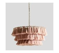 Hand Woven Pink Round Fabric Chandelier Colorful Tassel Pendant Light Nordic Creative Hanging Lamp for Bedroom & Dining Room 60cm Decorative Lighting Fixture