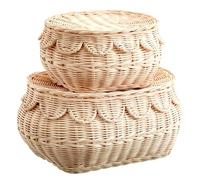Hand Woven Rattan Basket Set - 15x10x6 Inch - Small Scalloped Baskets