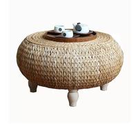 Hand Woven Rattan Coffee Table, Round Rustic Wicker Design for Farmhouse Decor