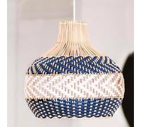 Hand-Woven Rattan Farmhouse Pendant Light, 1-Light Vintage Hanging Chaner, Modern Round Ceiling Light Fixture for Living Room Restaurant Kitchen Island(D40cm/15.7", Blue) (Blue D35cm/13.7")