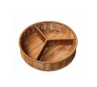 Hand- Woven Rattan Serving Divided Wicker Bread Fruit Basket Decorative Nesting Tray, Snack Nut Serving Tray Sundries Organizers for Breakfast Drinks Snack (3 Grids)