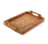 Hand-Woven Rattan Serving Tray with Handles for Breakfast, Drinks, Snack for Dining/Coffee Table (17 inch (43 cm), Rectangular)