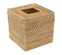 Hand Woven Rattan Tissue Box Cover, Square Wicker Holder for 5.7 Inch Boxes, Natural Decor for Bathroom Living Room Office, Rustic Home Accessories