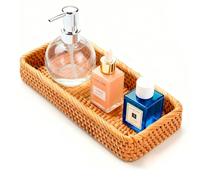 Hand Woven Rattan Tray, Perfect for Vanity & Toilet Tank Top, Natural Fiber Tray for Hand Towels & Toiletries (8.2x4.3x1.6 Inch)