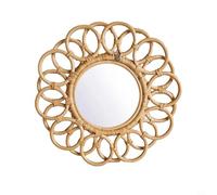 Hand Woven Rattan Wall Mirror, Natural Boho Round Decorative Mirror for Bedroom Living Room Bathroom, Rustic Art Glass Hanging Decor, 43cm Outer Diameter(A)