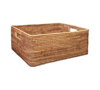 Hand-Woven Rectangular Wicker Basket, Stackable with Handles for Organizing Office, Home, Nursery