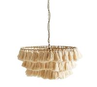 Hand Woven Round Fabric Chandelier - Colorful Tassel Pendant Light Nordic Creative Hanging Lamp for Bedroom & Dining Room Décor (Beige 30cm)