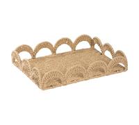 Hand Woven Storage Basket Rectangle Scalloped Edge Beige