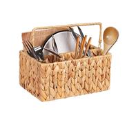 Hand-Woven Wicker Flatware Organizer-Water Hyacinth Cutlery Holder for Countertop with Handle,Utensil Holder for Kitchen