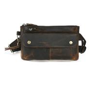 Handadsume Canvas + Genuine Leather Hiking Riding Travel Fanny Waist Pack Small Phone Belt Pouch for Men Women FB811-29 (100% Leather-8136 Brown)