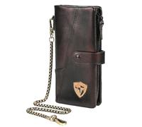 Handadsume Genuine Crazy Horse Leather Travel Gift Coin Pocket Card Case Long Organizer Chain Rfid Wallet Purse With Snap For Men Male 1803 1815, 1803 Brown 26a, Vintage