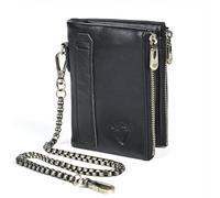 Handadsume Oil Wax Genuine Leather Travel Gift Coin Pocket Card Case Vertical Chain Rfid Wallet Purse With Snap For Men Male 1802, Dark Black 2, L12cm×W3cm×H10cm (4.8"×1.2"×4"), Vintage