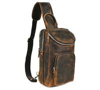 Handadsume Thick Crazy horse Leather Triangle Crossbody Sling Chest Bag Travel One Shoulder Bag Daypack For Men Male 3028, 1-8033 Brown2, M