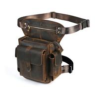 Handadsume Water Resistant Canvas + Leather Motorcycle Travel Fanny Waist Pack Drop Thigh Leg Bag Pouch For Men Women FB913-5, 100% Genuine Leather-Brown, M, Vintage Retro Stylish Street Free Style