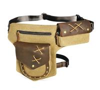 Handadsume Water Resistant Canvas + Leather Motorcycle Travel Fanny Waist Pack Drop Thigh Leg Bag Pouch for Men Women FB211-8 (Light Brown)