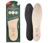 HANDARTE Leather Anti Odor Insoles | Cuttable Odor Eaters Insoles Men | Shoe Deodorizer Thin Insert - Odor Eliminator for Shoes - 100% Natural Goatskin & Anti Sweat - Suitable for No-Socks (Large)
